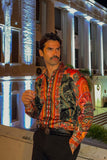 Barabas Wholesale Men's Rhinestone Floral Dragon Long Sleeve Shirts 4SPR11 Orange