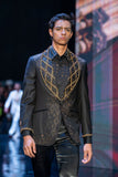 Barabas Wholesale Men's Rhinestone Crystals Geometric Shawl Lapel Blazer 4EBL51 Gold Black