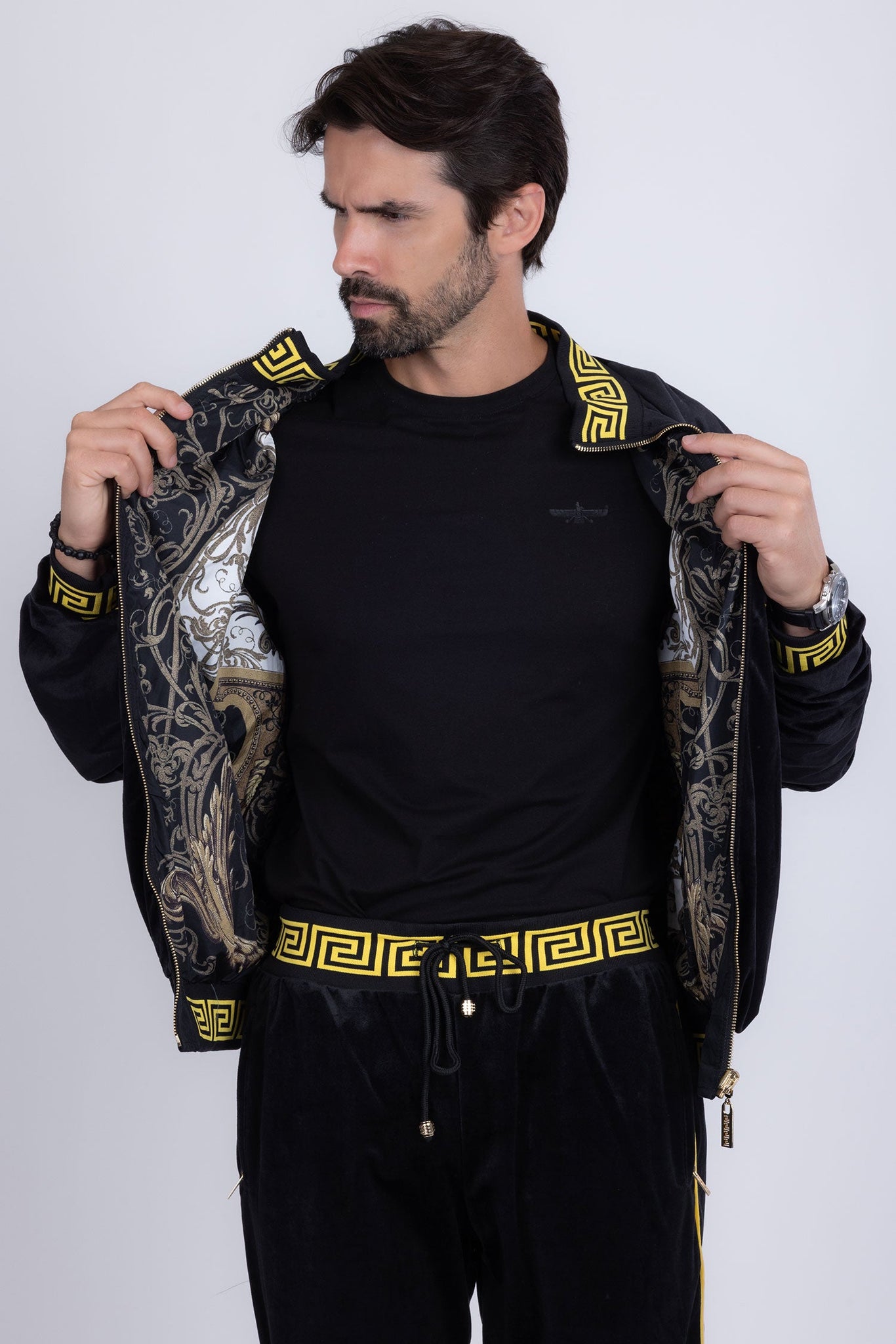 Barabas Wholesale Men's Casual Street Medusa Greek Pattern Tracksuits JJ900 Black