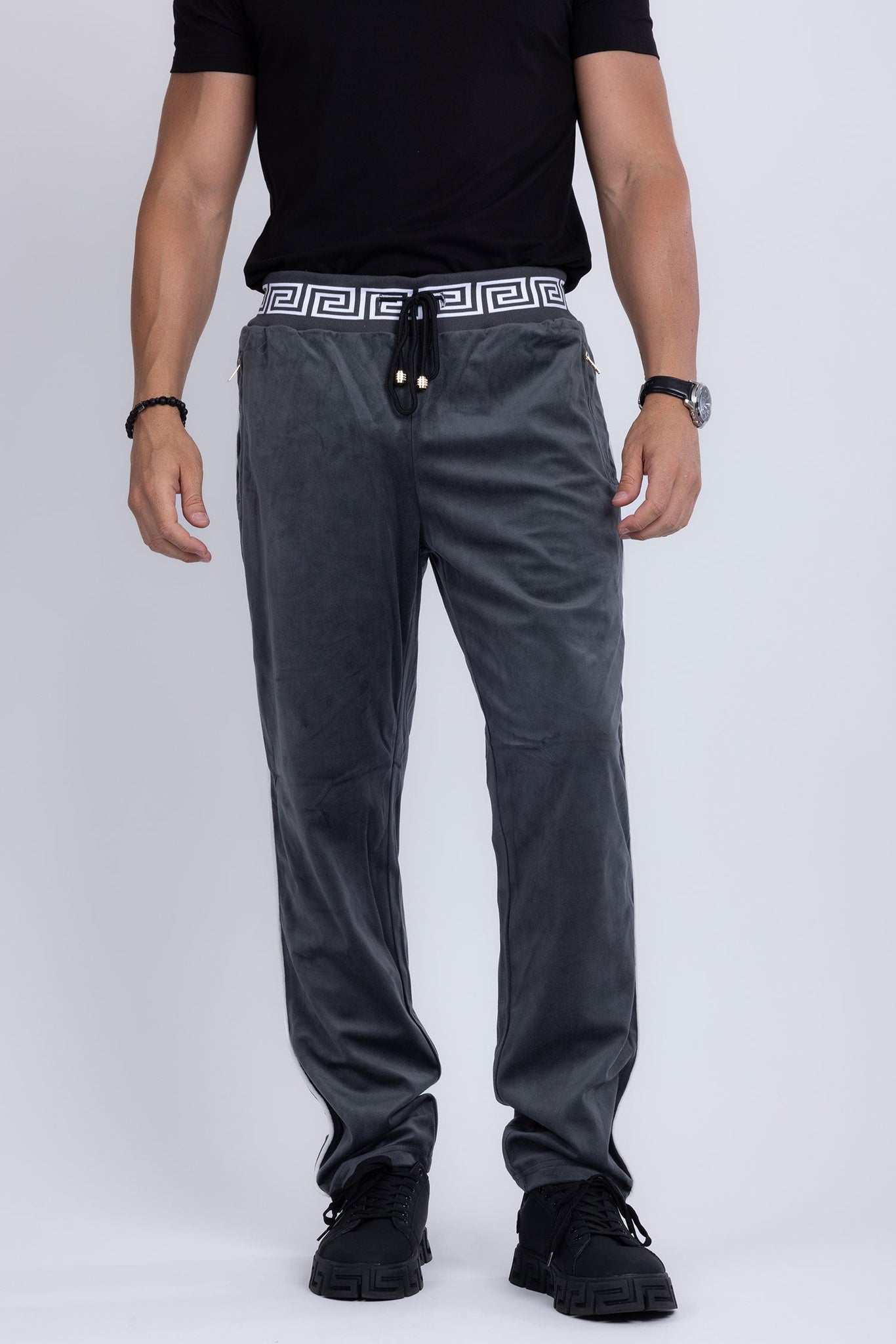 Barabas Wholesale Men's Casual Street Medusa Greek Pattern Tracksuits JJ900 Charcoal