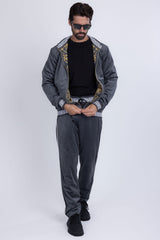 Barabas Wholesale Men's Casual Street Medusa Greek Pattern Tracksuits JJ900 Charcoal