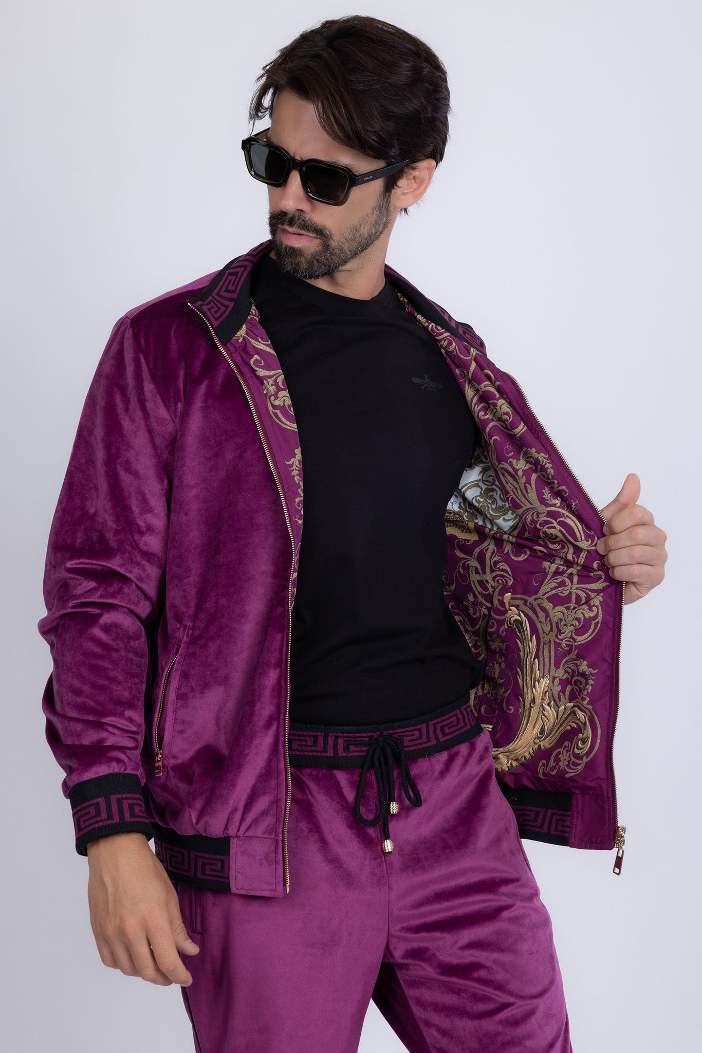 Barabas Wholesale Men's Casual Street Medusa Greek Pattern Tracksuits JJ900 Purple