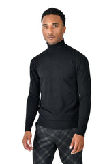 Men's Turtleneck Ribbed Solid Color Basic Sweater LS2100 Black