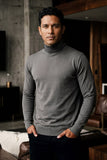 Men's Turtleneck Ribbed Solid Color Basic Sweater LS2100 Charcoal