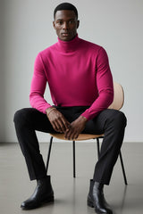 Men's Turtleneck Ribbed Solid Color Basic Sweater LS2100 Fuchsia 