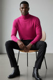 Men's Turtleneck Ribbed Solid Color Basic Sweater LS2100 Fuchsia 