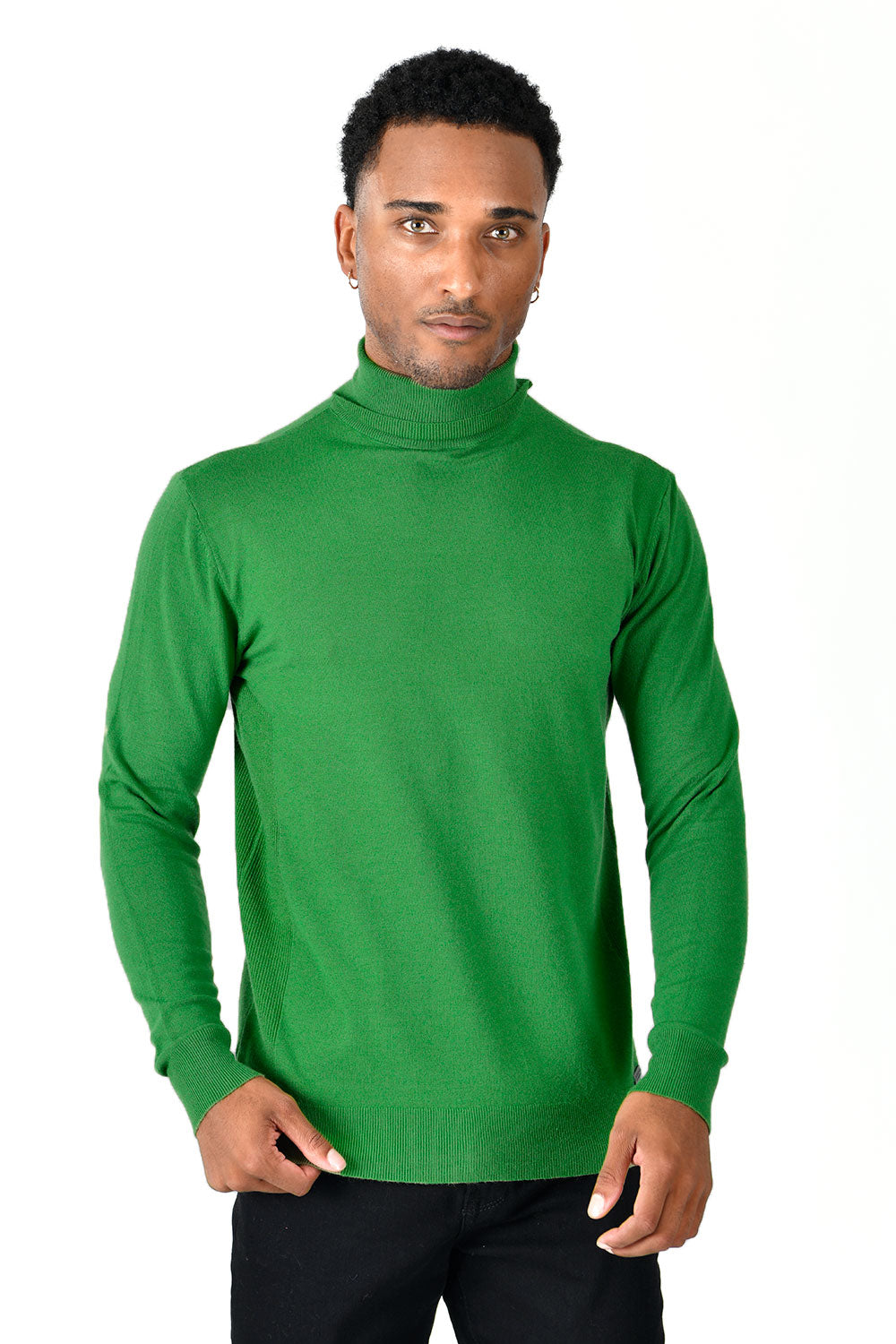 Men's Turtleneck Ribbed Solid Color Basic Sweater LS2100  Green