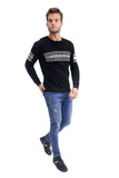 Barabas Men's Solid Color Greek Pattern Crew Neck Sweaters LS226 Black