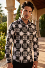 Benziny Printed Geometric Long sleeve shirts LS5123 Grey White