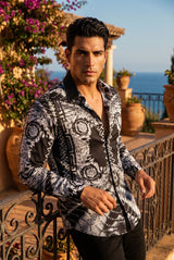Benziny Men's Printed Geometric Long sleeve shirts LS5125 Grey