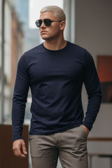 Barabas Wholesale Men's Solid Color Crew Neck Sweatshirts LV127 Navy