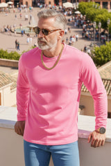 Barabas Wholesale Men's Solid Color Crew Neck Sweatshirts LV127 Pink