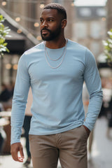 Barabas Wholesale Men's Solid Color Crew Neck Sweatshirts LV127 Sky Blue