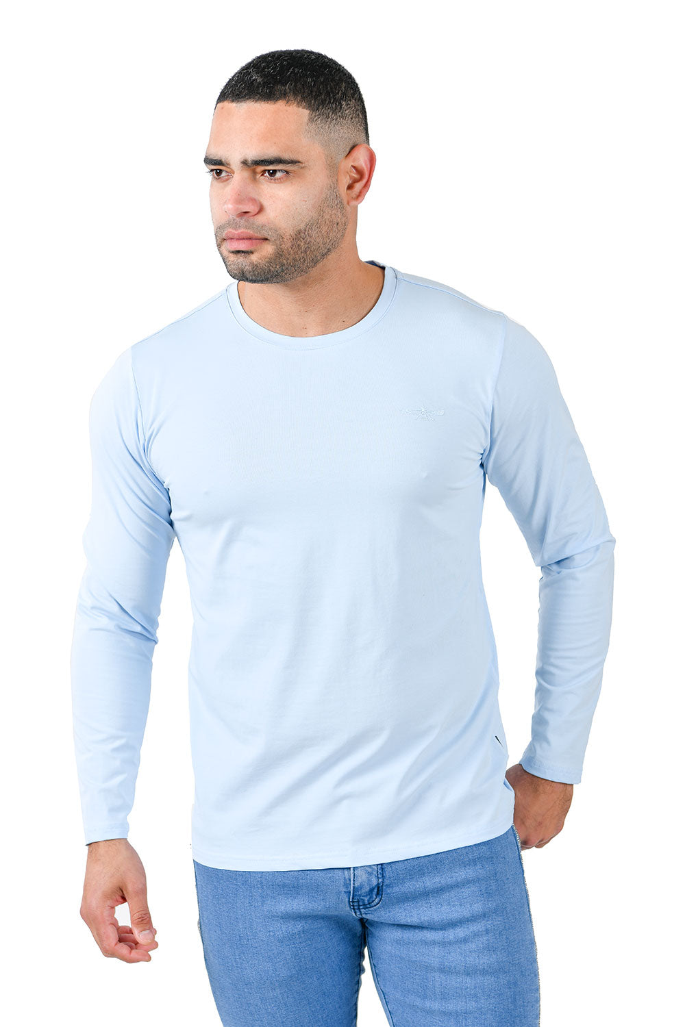 Barabas Wholesale Men's Solid Color Crew Neck Sweatshirts LV127 Sky Blue