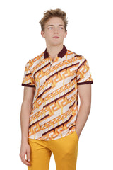 Barabas Men's Greek Key Printed Transparent Short Sleeve Shirt PSP2030 Gold