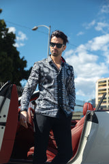 Barabas Wholesale Men's Rhinestone Floral Print Baroque Long Sleeve Shirts 3SPR413 Black