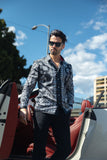 Barabas Wholesale Men's Rhinestone Floral Print Baroque Long Sleeve Shirts 3SPR413 Black