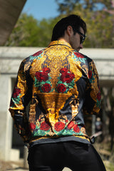 Barabas Wholesale Men's Rhinestone Floral Unicorn Long Sleeve Shirts 3SPR418 Black Gold