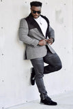 Barabas Wholesale Men's Checkered Wool Velvet Peak Lapel Shiny Blazer 4BL44 Black