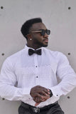 Barabas Wholesale Men's Zigzag Rhinestone Tuxedo Long Sleeve Shirt 4TXR06 White