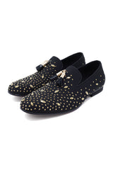 Barabas Wholesale Men's Rhinestone Dimond Tassel Loafer Dress Shoes SH3080SH3080 Black Gold
