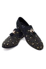 Barabas Wholesale Men's Rhinestone Dimond Tassel Loafer Dress Shoes SH3080SH3080 Black Gold