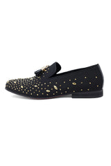 Barabas Wholesale Men's Rhinestone Dimond Tassel Loafer Dress Shoes SH3080SH3080 Black Gold