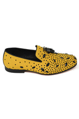 Barabas Wholesale Men's Rhinestone Dimond Tassel Loafer Dress Shoes SH3080 Mustard Black