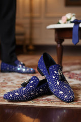 Barabas Wholesale Men's Rhinestone Dimond Tassel Loafer Dress Shoes SH3080 Royal Blue