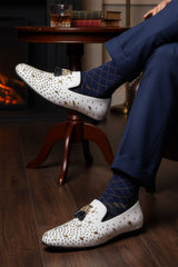 Barabas Wholesale Men's Rhinestone Dimond Tassel Loafer Dress Shoes SH3080 White Gold