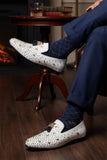 Barabas Wholesale Men's Rhinestone Dimond Tassel Loafer Dress Shoes SH3080 White Gold