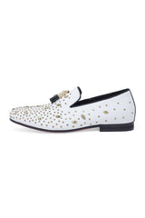 Barabas Wholesale Men's Rhinestone Dimond Tassel Loafer Dress Shoes SH3080SH3080 White Gold
