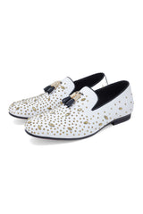 Barabas Wholesale Men's Rhinestone Dimond Tassel Loafer Dress Shoes SH3080 White Gold