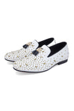 Barabas Wholesale Men's Rhinestone Dimond Tassel Loafer Dress Shoes SH3080 White Gold