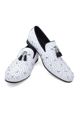 Barabas Wholesale Men's Rhinestone Dimond Tassel Loafer Dress Shoes SH3080 White Silver