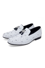 Barabas Wholesale Men's Rhinestone Dimond Tassel Loafer Dress Shoes SH3080 White Silver