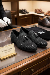 Barabas Wholesale Men's Rhinestone Sequin key Pattern Slip On Dress Shoes SH3085 Black Silver