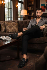 Barabas Wholesale Men's Rhinestone Sequin key Pattern Slip On Dress Shoes SH3085 Black Silver
