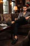 Barabas Wholesale Men's Rhinestone Sequin key Pattern Slip On Dress Shoes SH3085 Black Silver