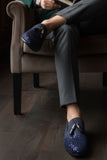 Barabas Wholesale Men's Rhinestone Sequin key Pattern Slip On Dress Shoes SH3085 Navy