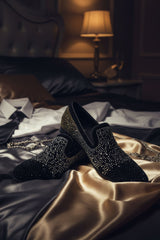 Barabas Wholesale Men's Gold Silver Design Rhinestone Dress Shoes SH4000 Black