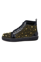 Barabas Wholesale men's rhinestone spike black high-top sneakers SH715 Gold