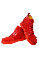 Barabas Wholesale men's rhinestone spike black high-top sneakers SH715 Red