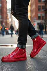 Barabas Wholesale men's rhinestone spike black high-top sneakers SH715 Red