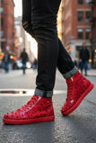 Barabas Wholesale men's rhinestone spike black high-top sneakers SH715 Red