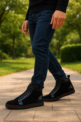 Barabas Wholesale Men's Red Green Rhinestone Black Velvet Sneakers SH720