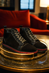 Barabas Wholesale Men's Red Green Rhinestone Black Velvet Sneakers SH720