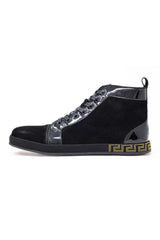 Barabas Wholesale Men's Rhinestone Grandeur Greek Design High Top Sneakers SH722 Black Gold