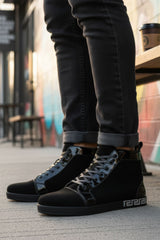 Barabas Wholesale Men's Rhinestone Grandeur Greek Design High Top Sneakers SH722 Black Silver