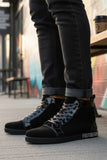 Barabas Wholesale Men's Rhinestone Grandeur Greek Design High Top Sneakers SH722 Black Silver